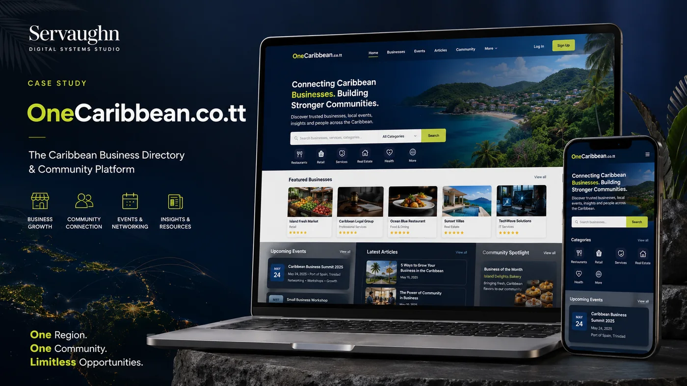 OneCaribbean.co.tt portfolio case study showing a Caribbean business directory platform