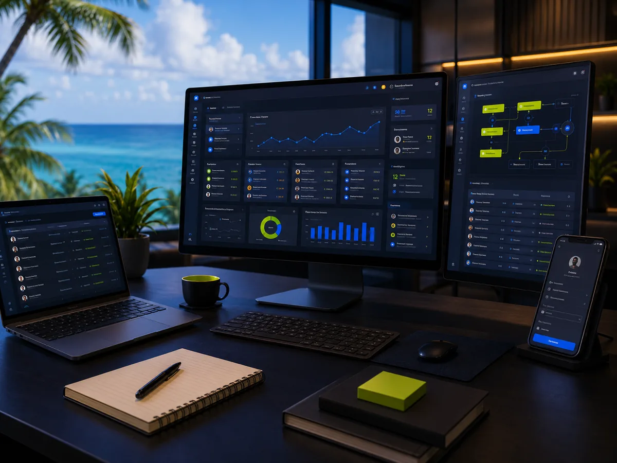 Custom platform development dashboard with CRM and automation workflows