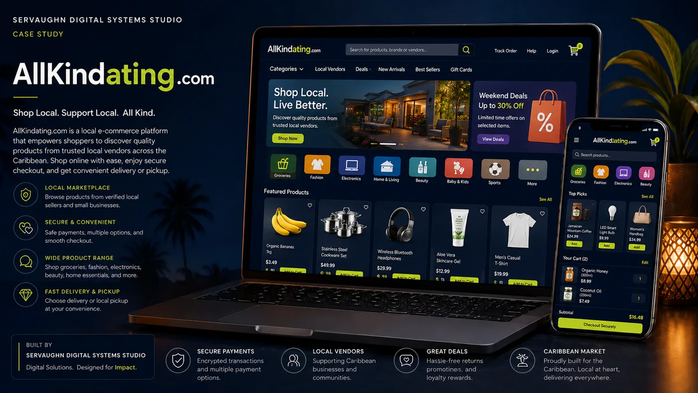 AllKindating.com portfolio case study showing a local eCommerce marketplace