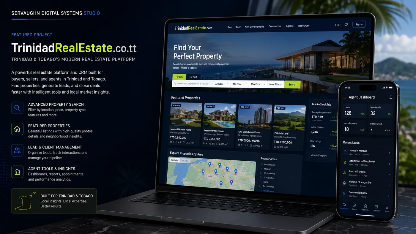 TrinidadRealEstate.co.tt portfolio case study showing a real estate platform and CRM
